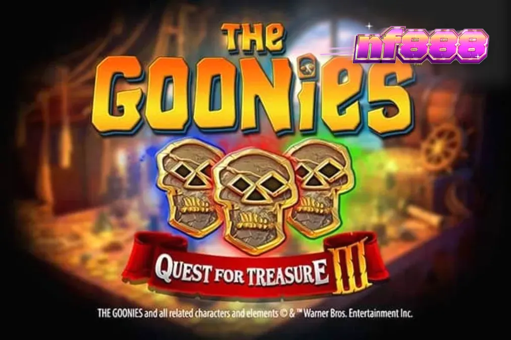 Cena temática do caça-níqueis The Goonies Quest for Treasure 3 com elementos de tesouro